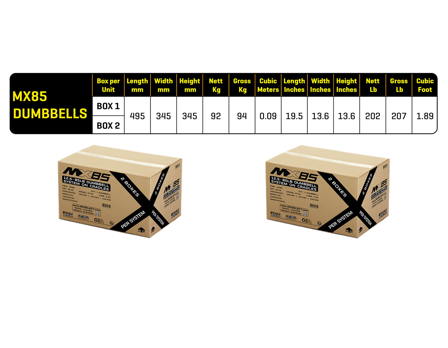 Système D'haltères Réglable MX SELECT MX80 Avec Rack – Changement Rapide – 9.1 à 36.3 Kg