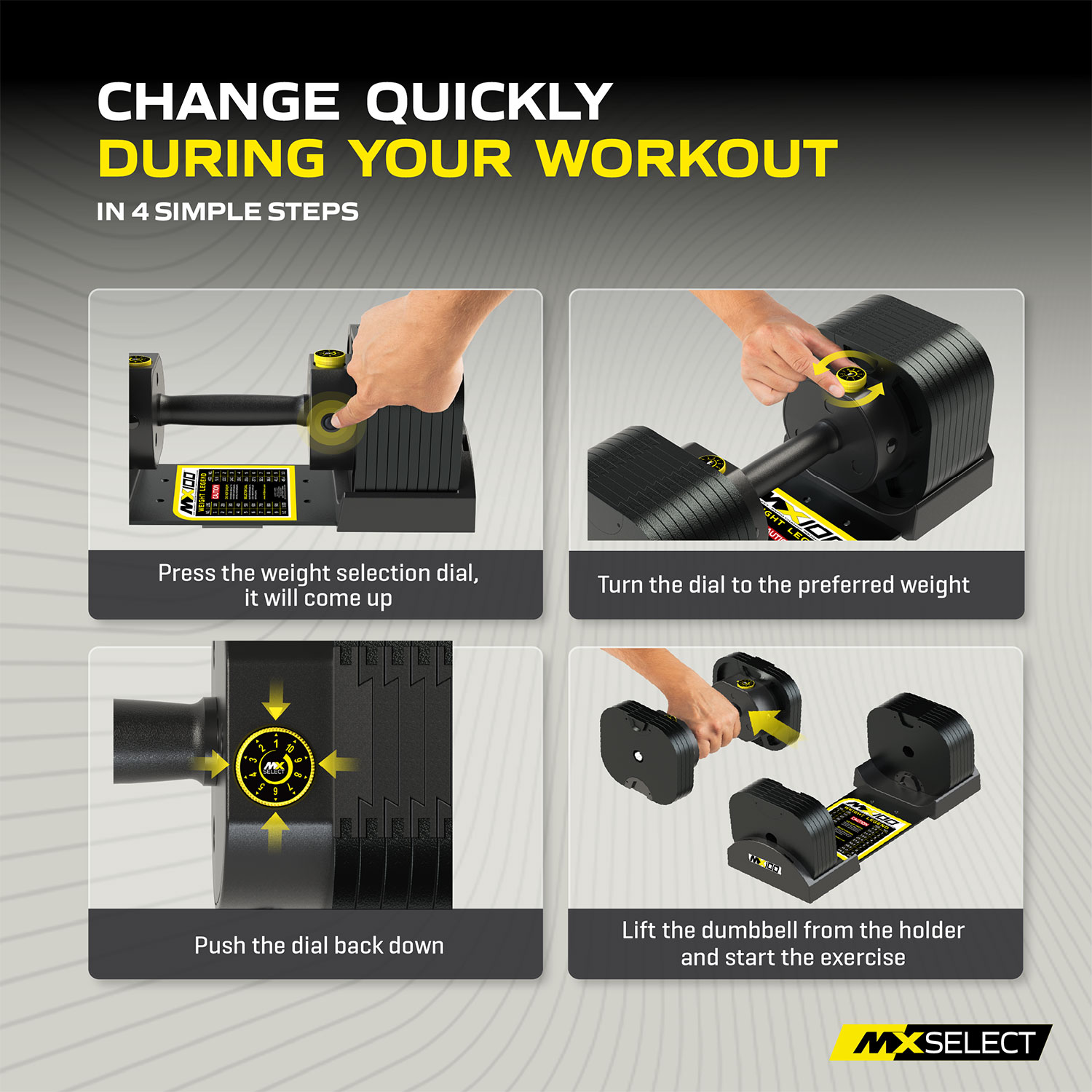 EVO MX100 Adjustable Contoured Dumbbells | MX Select | Rapid