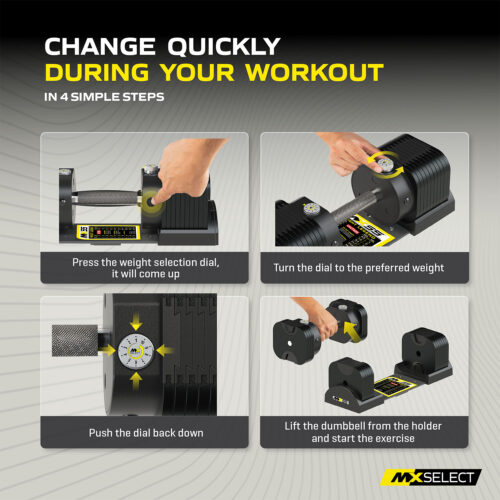 EVO MX55 Adjustable Knurled Dumbbells | MX Select | Rapid Weight Change ...
